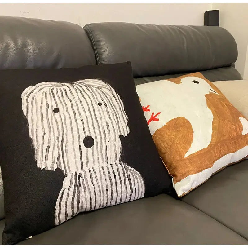 Decorbites cute dog printed black & white pillow cover living room