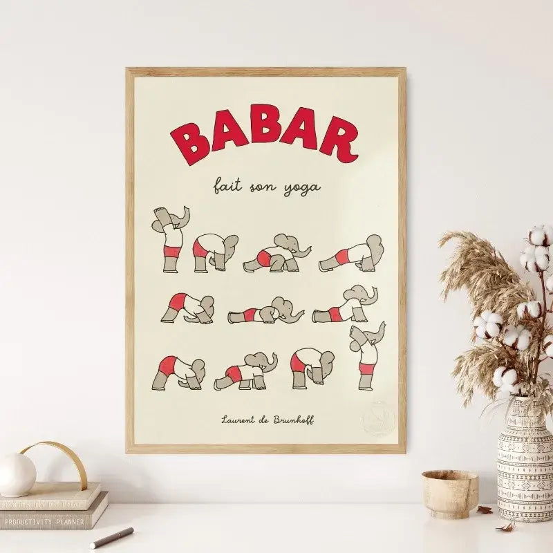 Cute elephant taking bath cartoon wall art kids room poster