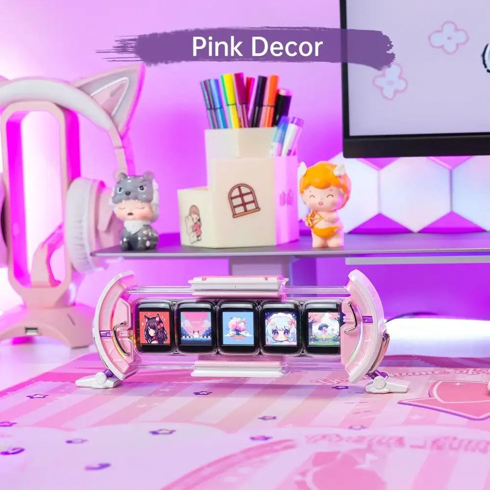 Decorbites cute gaming digital clock pixel art pink & white bedroom