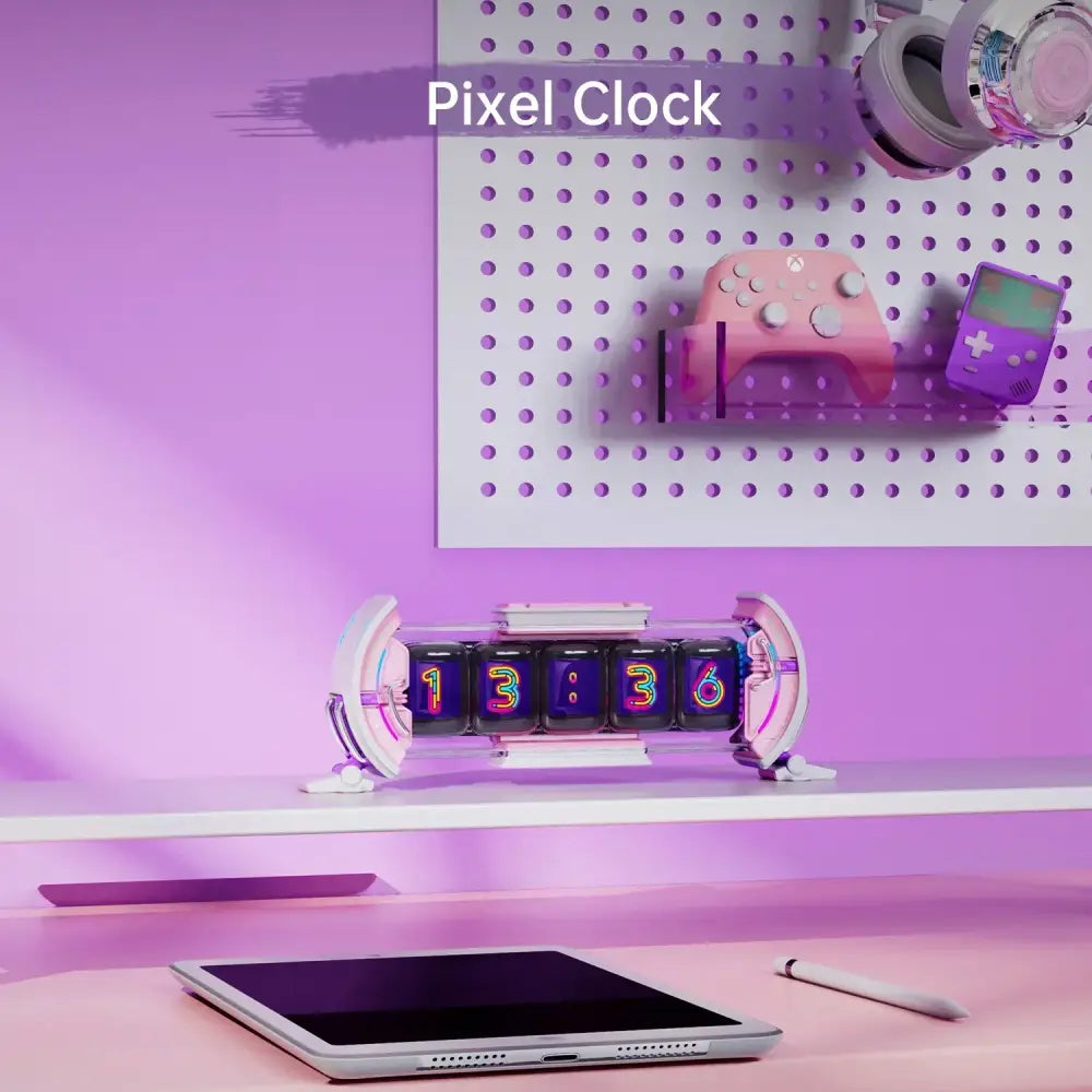 Decorbites cute gaming digital clock pixel art pink & white bedroom