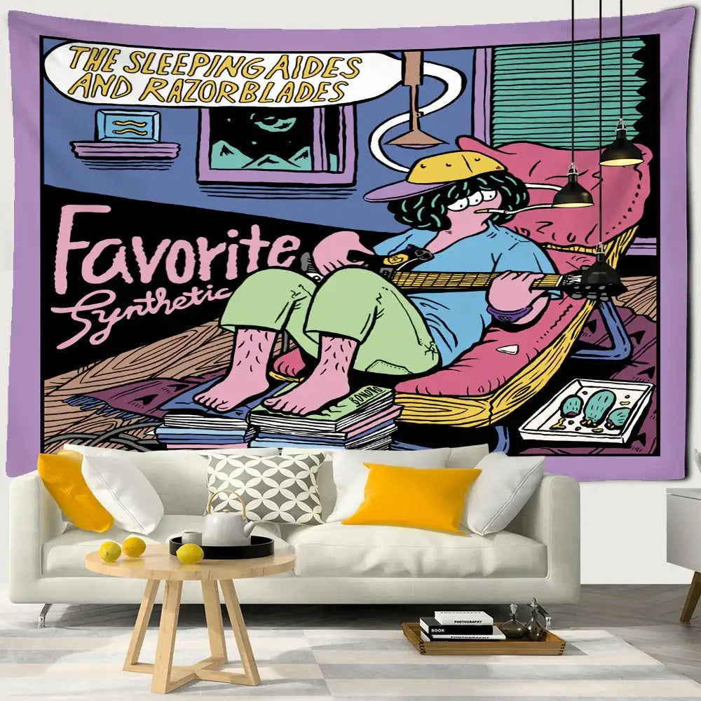 Decorbites cute girl cartoon wall hanging pink bedroom tapestry