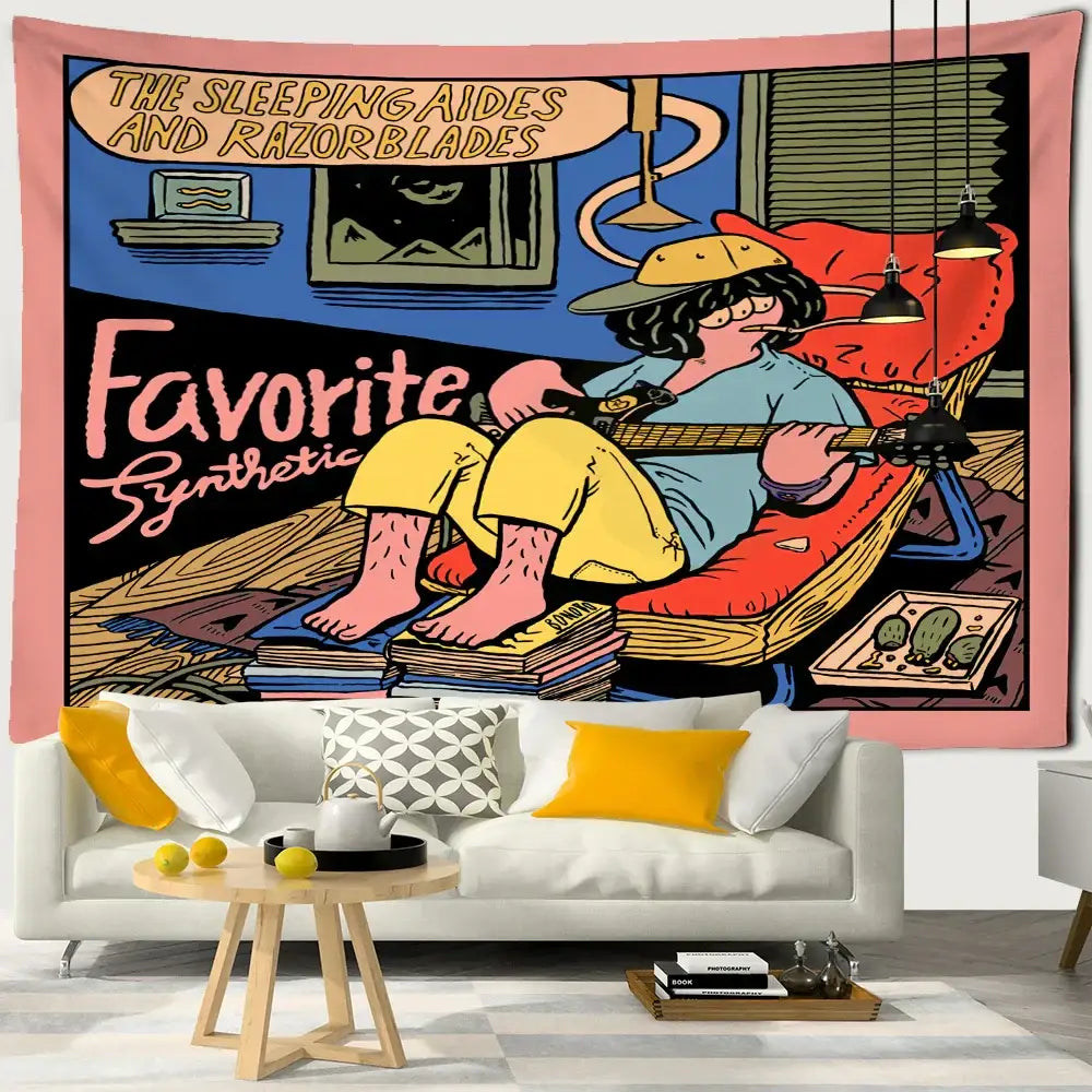 Decorbites cute girl cartoon wall hanging pink bedroom tapestry