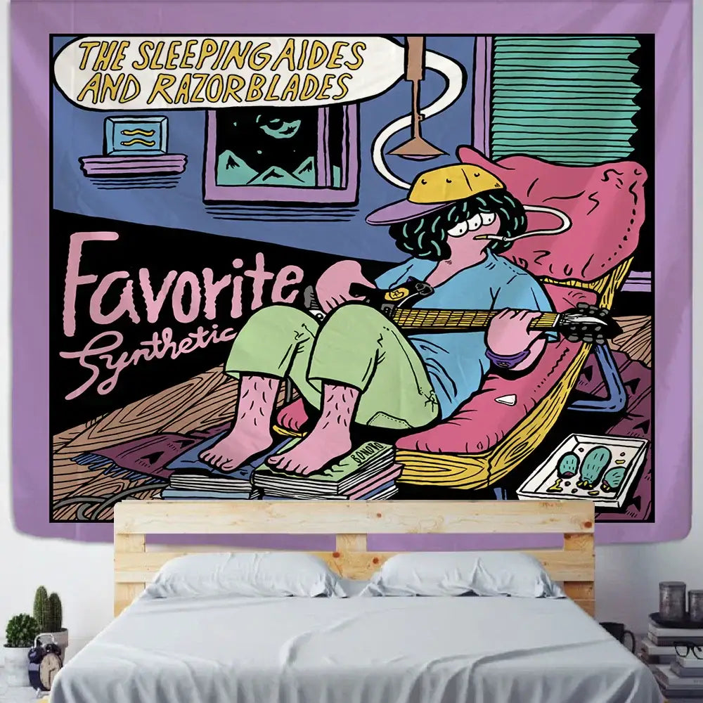 Decorbites cute girl cartoon wall hanging pink bedroom tapestry