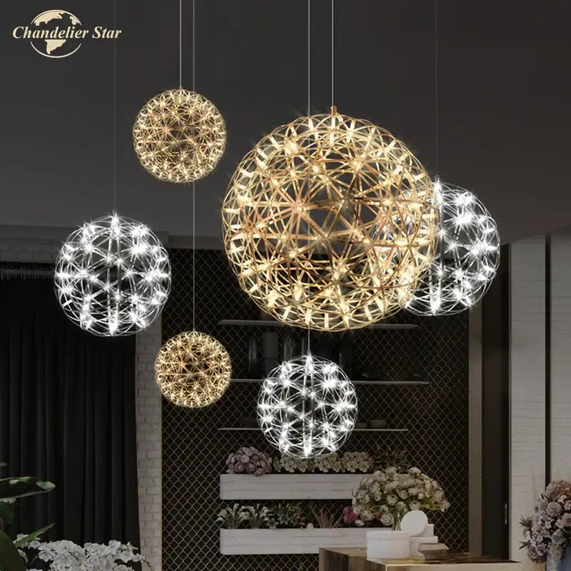 Decorbites dandelion ball led chandelier gold firework dining room