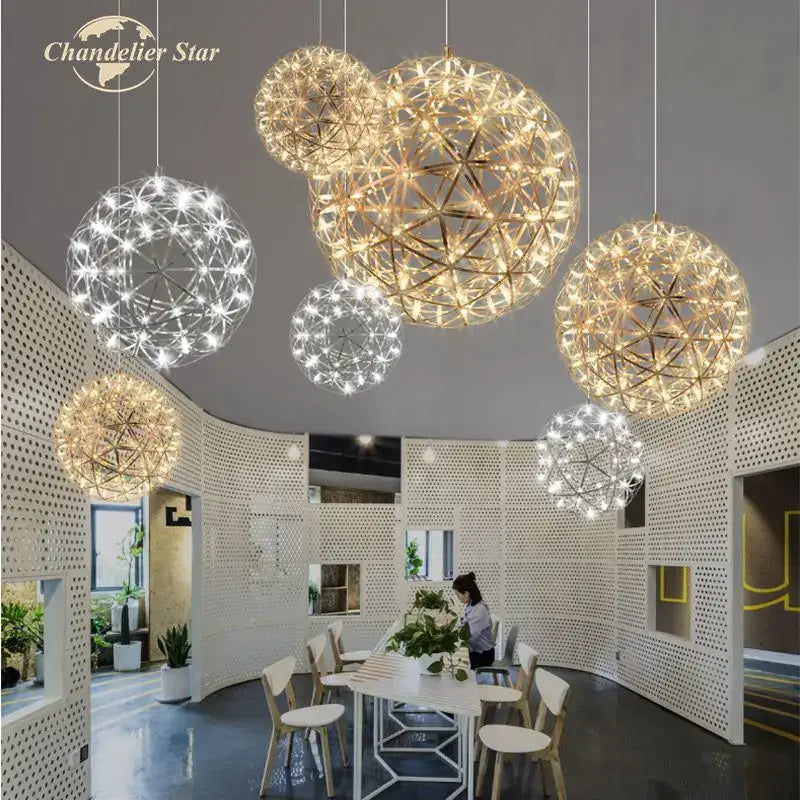 Decorbites dandelion ball led chandelier gold firework dining room
