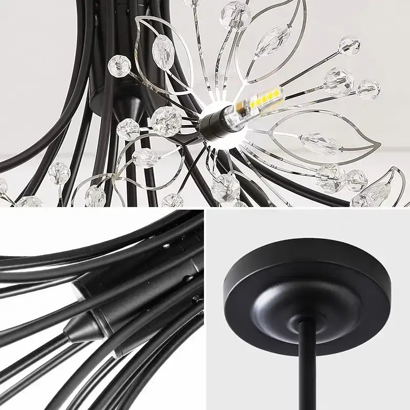 Decorbites dandelion flower chandelier black metal living room light