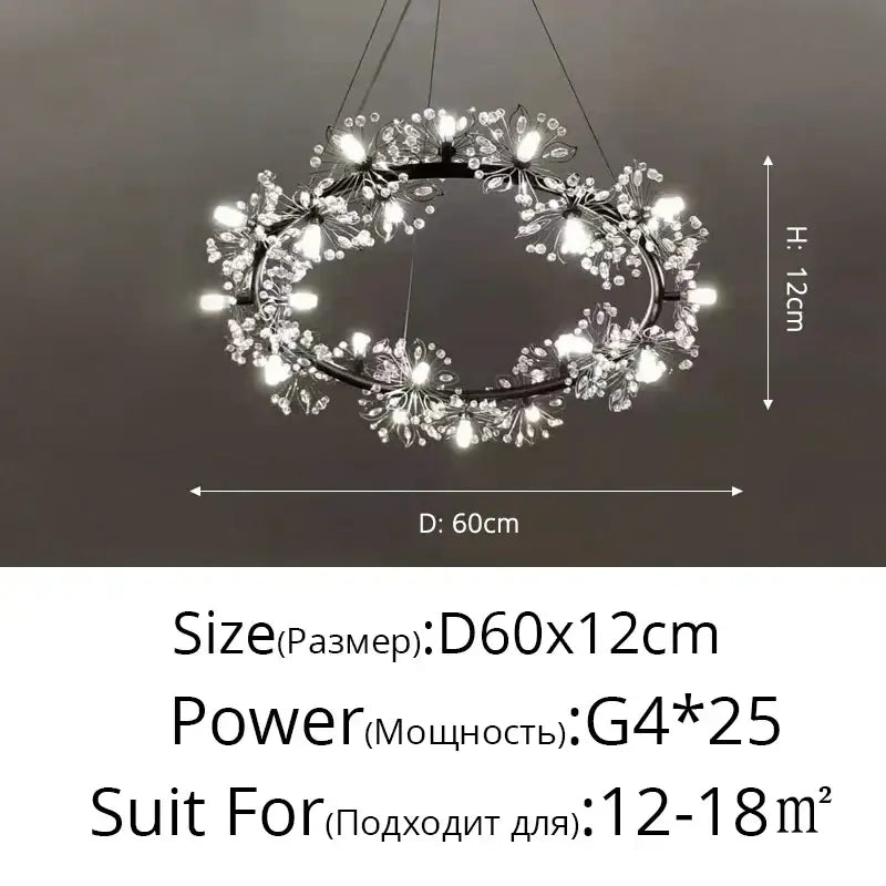 Decorbites dandelion flower chandelier black metal living room light