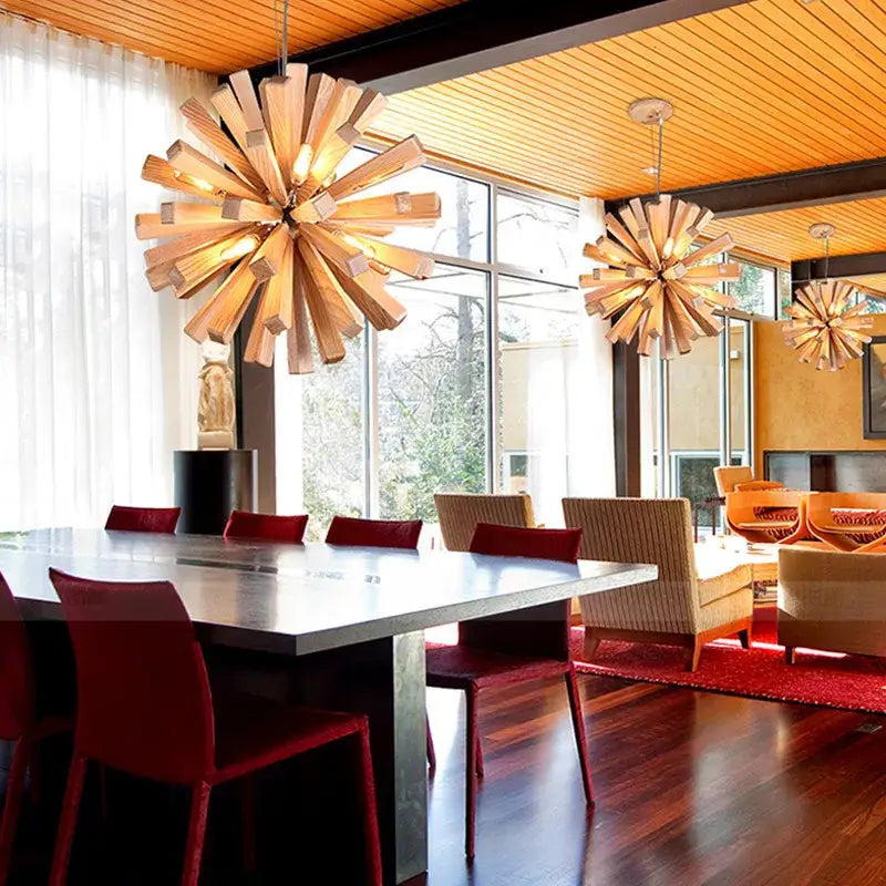 Decorbites dandelion wooden pendant lights for dining room starburst glow