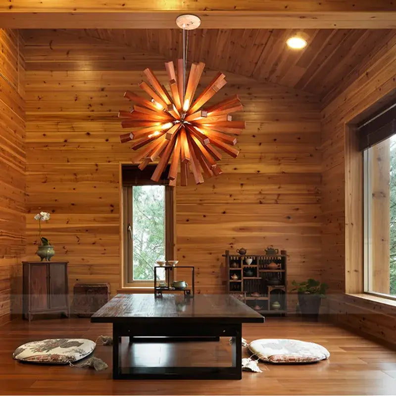 Decorbites dandelion wooden pendant lights for dining room starburst glow