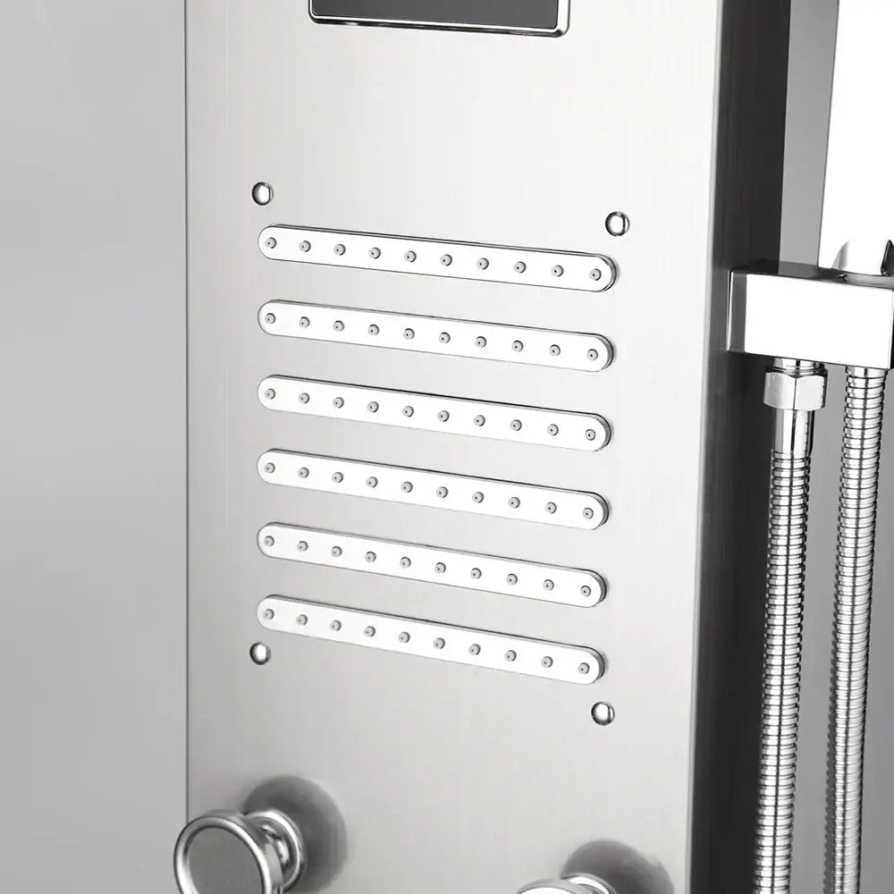 Decorbites dark grey led shower panel with rainfall spa jets bathroom
