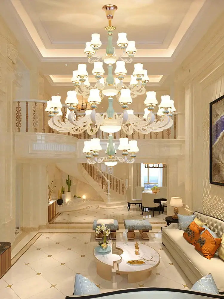 Decorbites deluxe duplex living room chandelier white & blue glass