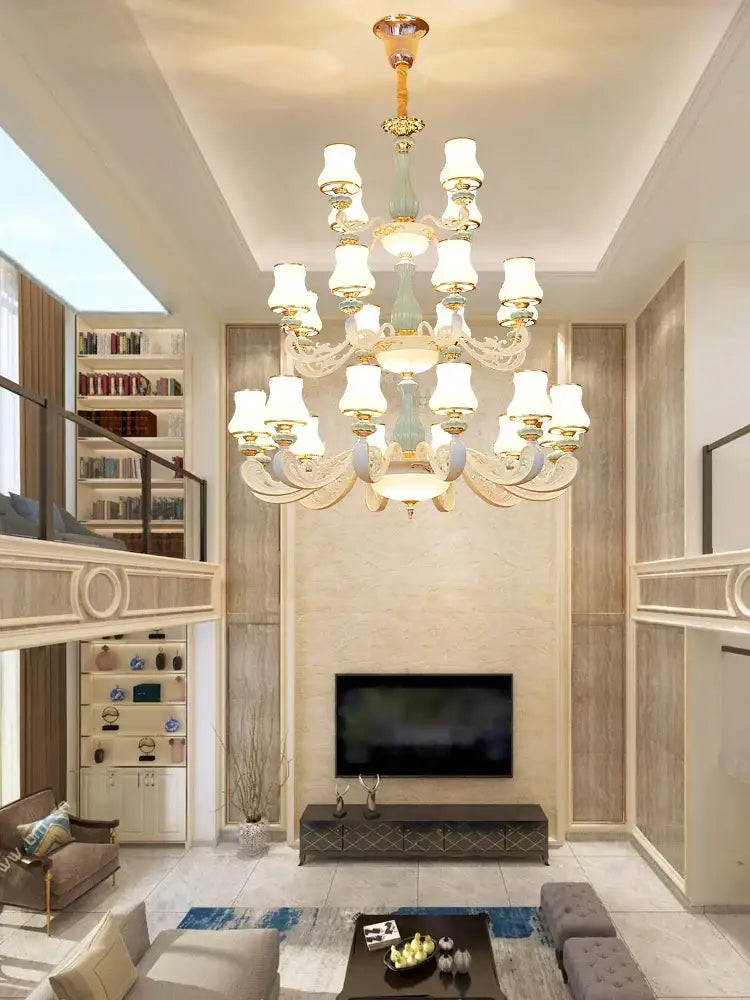 Decorbites deluxe duplex living room chandelier white & blue glass
