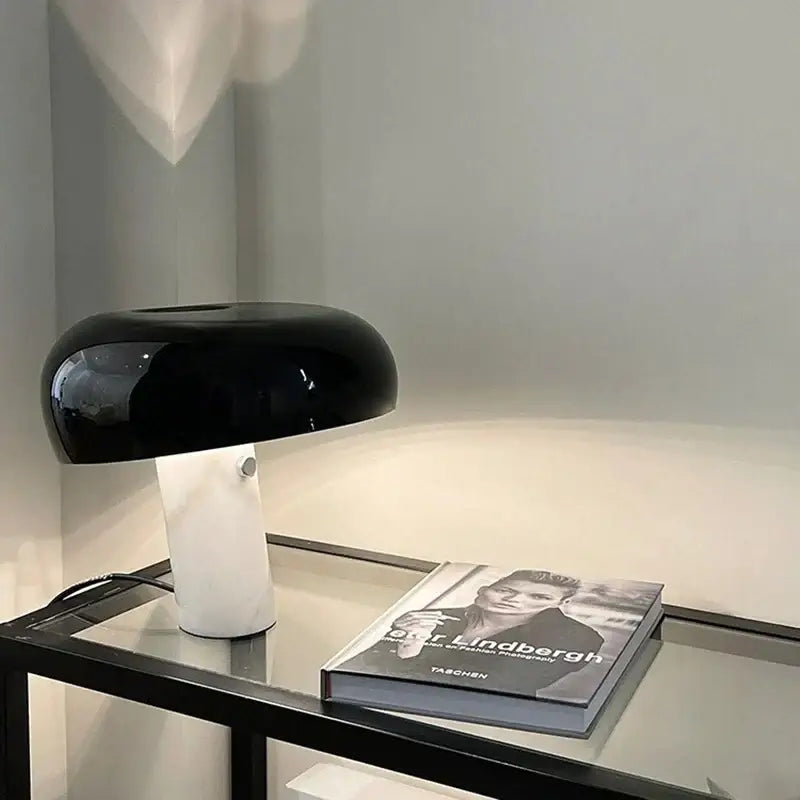 Decorbites designer mushroom lamp black & white marble study room