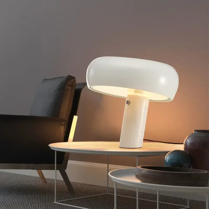 Decorbites designer mushroom lamp black & white marble study room