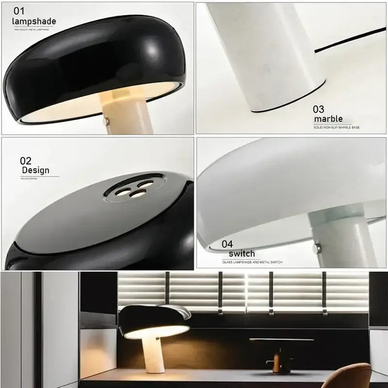 Decorbites designer mushroom lamp black & white marble study room