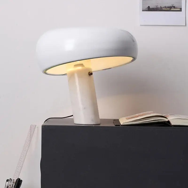 Decorbites designer mushroom lamp black & white marble study room