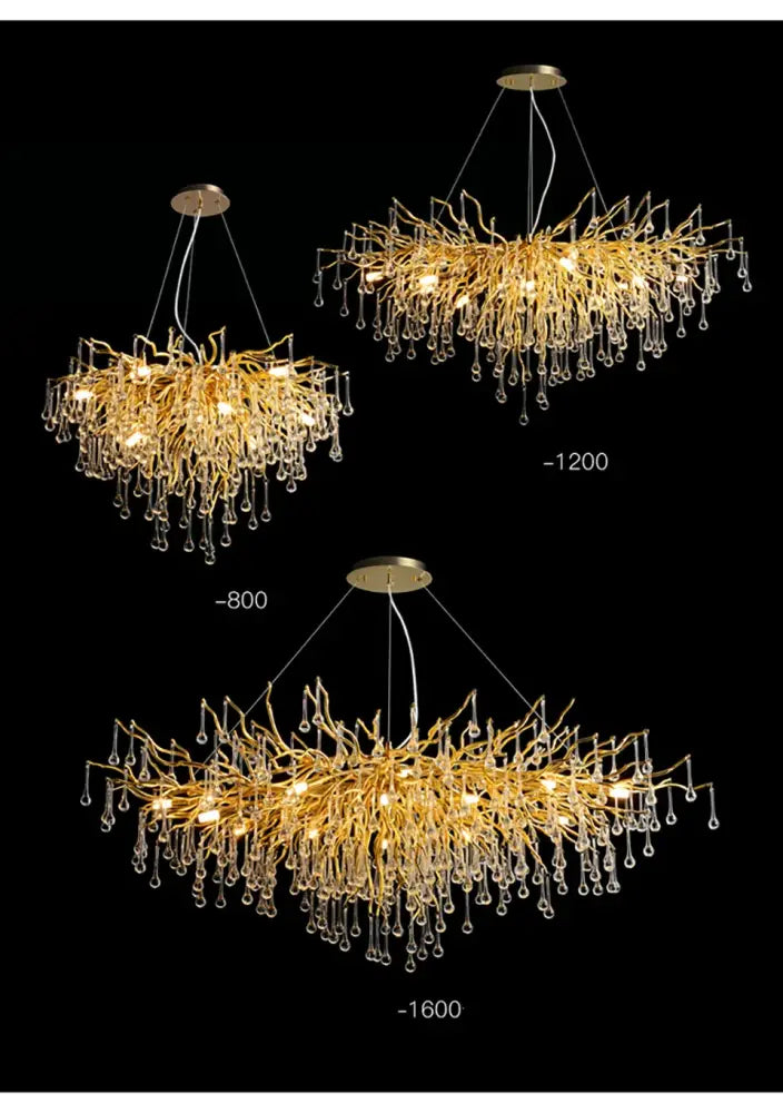 Elegant gold crystal chandelier for living room with branching arms