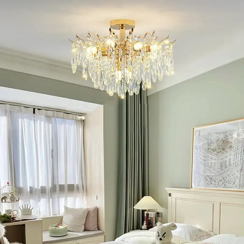 Decorbites elegant crystal chandelier gold branching dining room