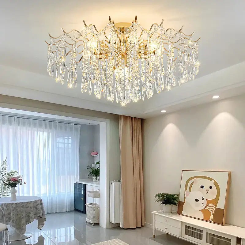 Decorbites elegant crystal chandelier gold branching dining room