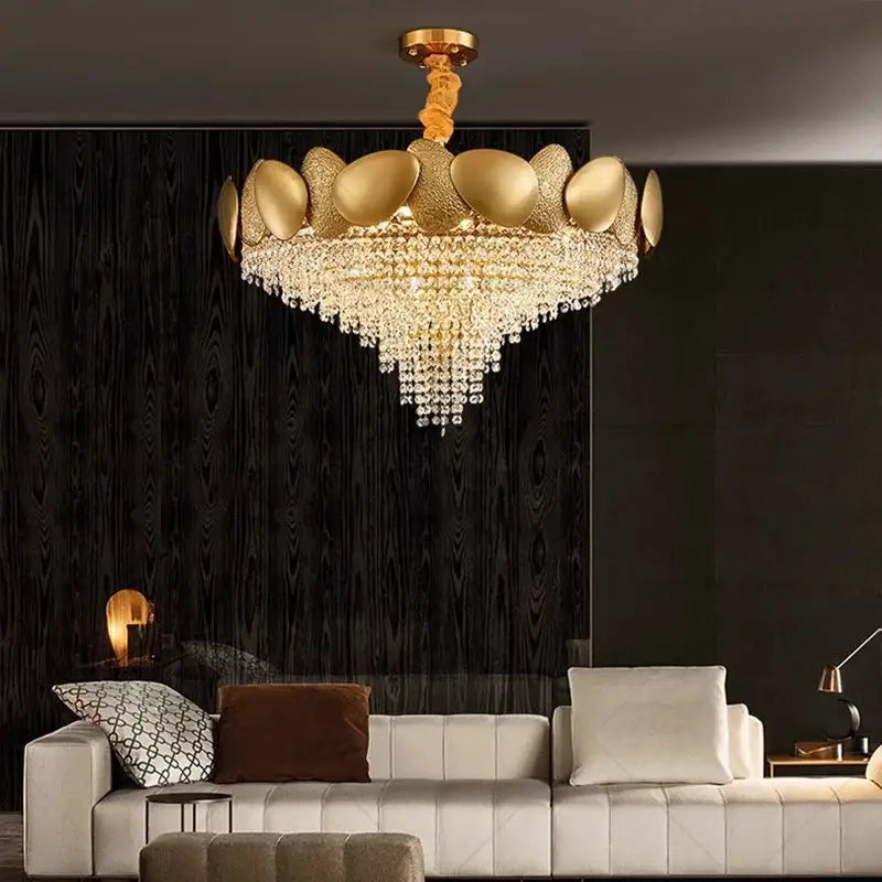 Decorbites elegant crystal chandelier gold tiered living room light