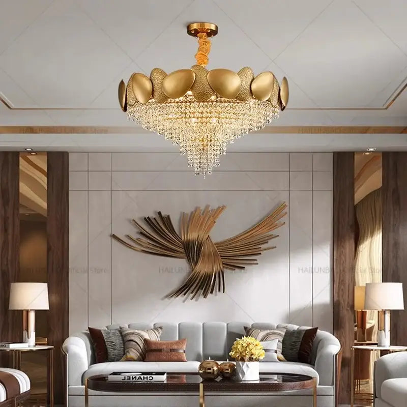 Decorbites elegant crystal chandelier gold tiered living room light