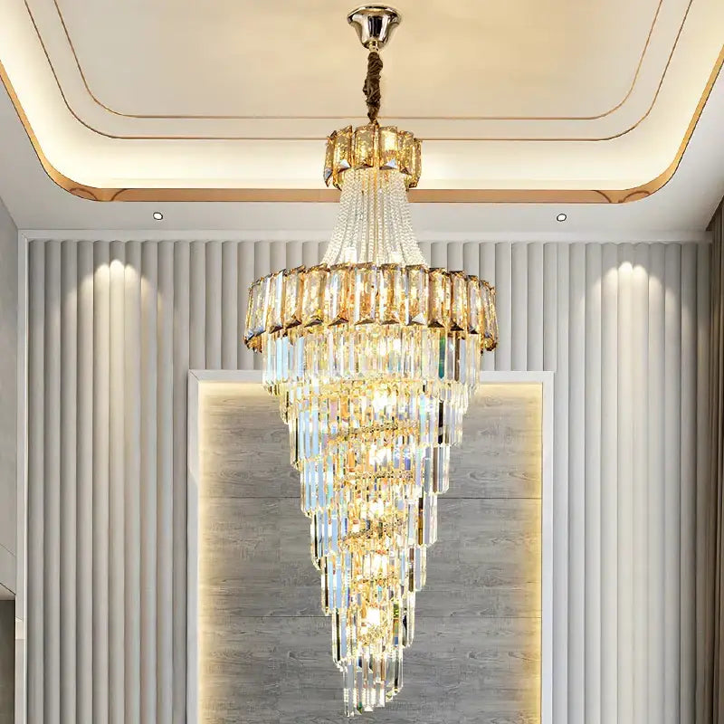 Decorbites elegant crystal chandelier living room spiral staircase