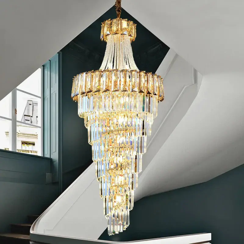 Decorbites elegant crystal chandelier living room spiral staircase