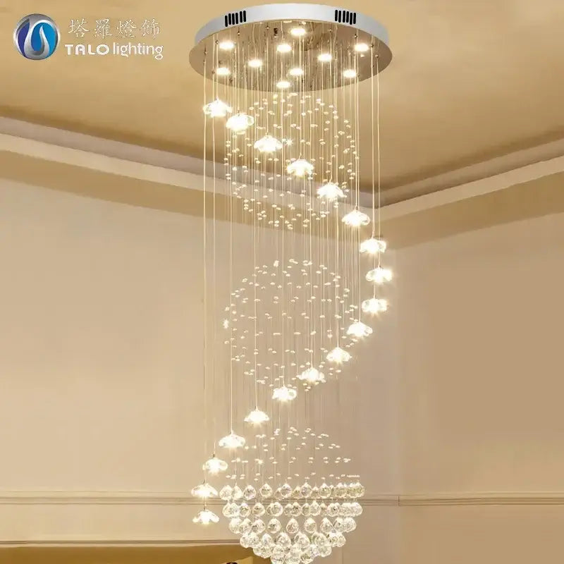 Decorbites elegant crystal tiered chandelier for high ceiling living room