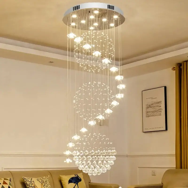 Decorbites elegant crystal tiered chandelier for high ceiling living room