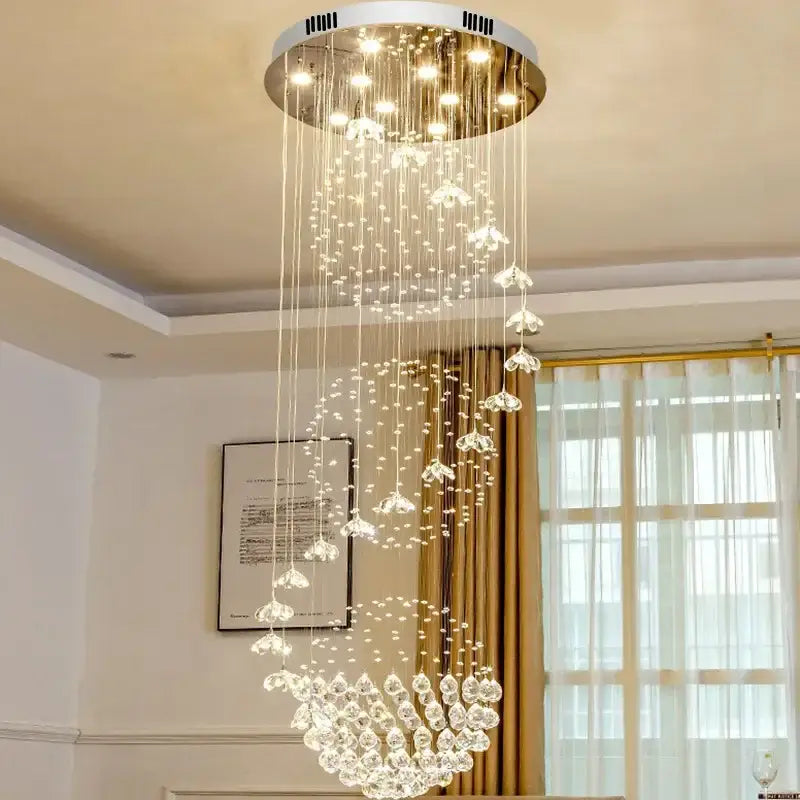 Decorbites elegant crystal tiered chandelier for high ceiling living room