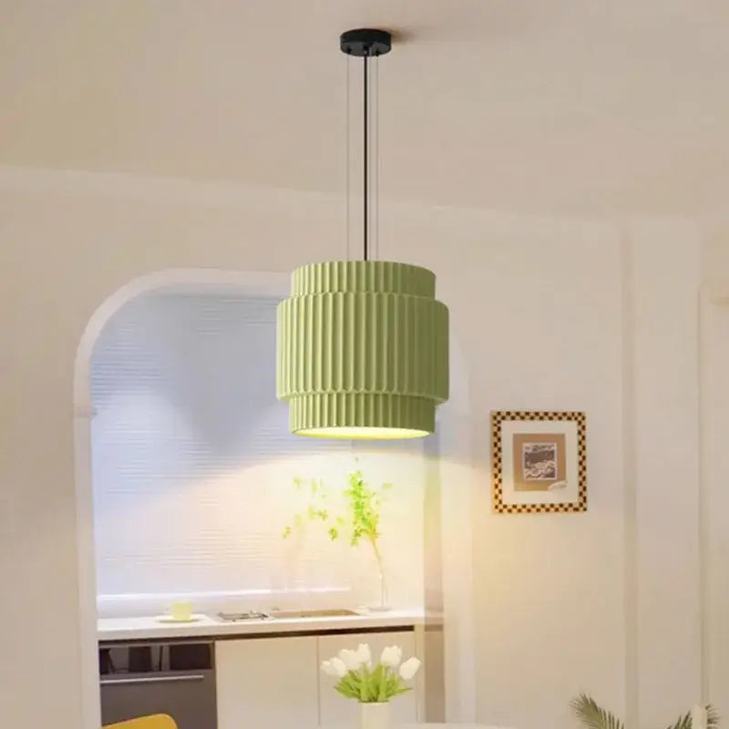 Decorbites elegant resin sage green ribbed pendant light dining room