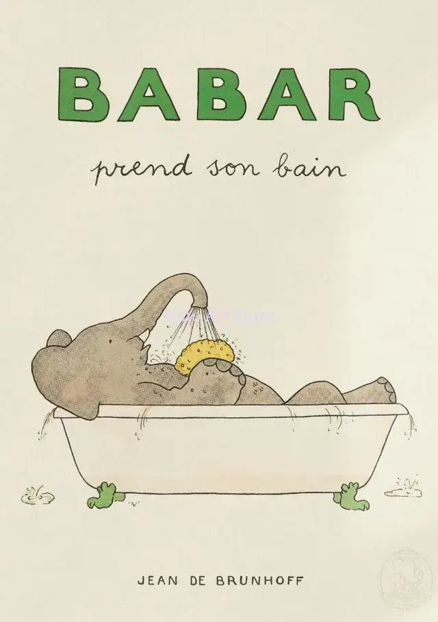 Cartoon elephant yoga green & beige family canvas wall art kids room