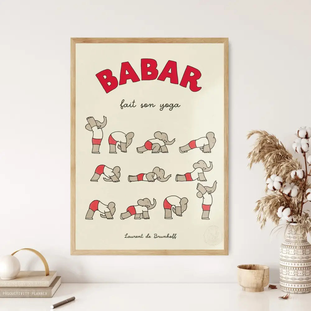 Vintage elephant family cartoon poster kids room wall art