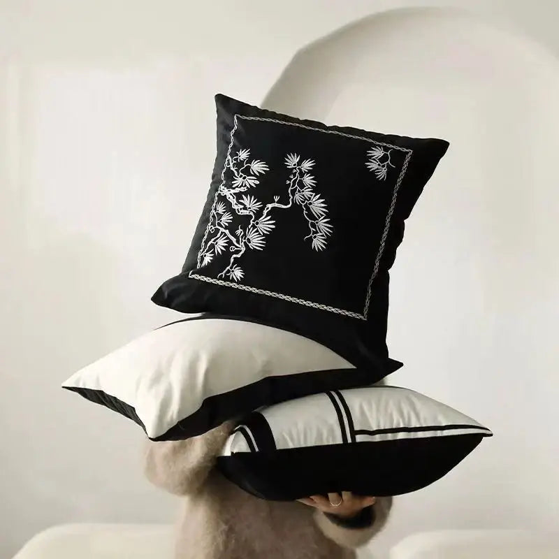 Decorbites embroidered black & white cushion cover living room pillow