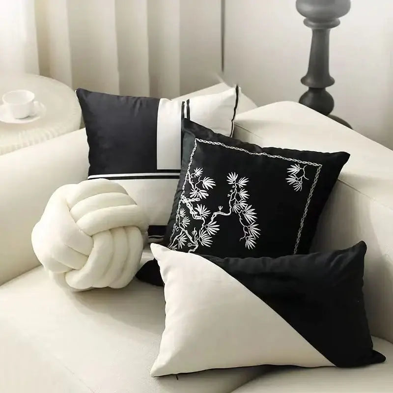 Decorbites embroidered black & white cushion cover living room pillow
