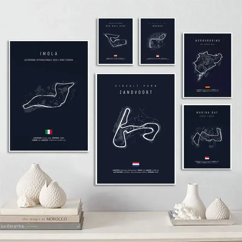 Modern blue and white paul ricard imola track canvas bedroom art