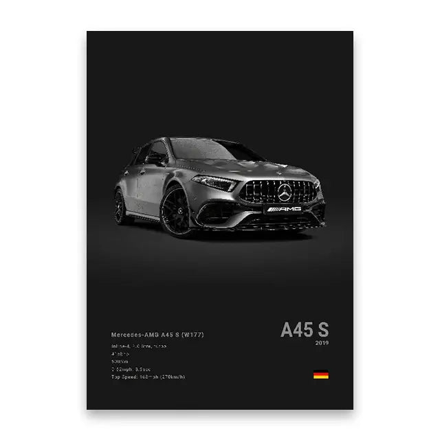 Modern black & silver famous cars canvas wall art – living room decor