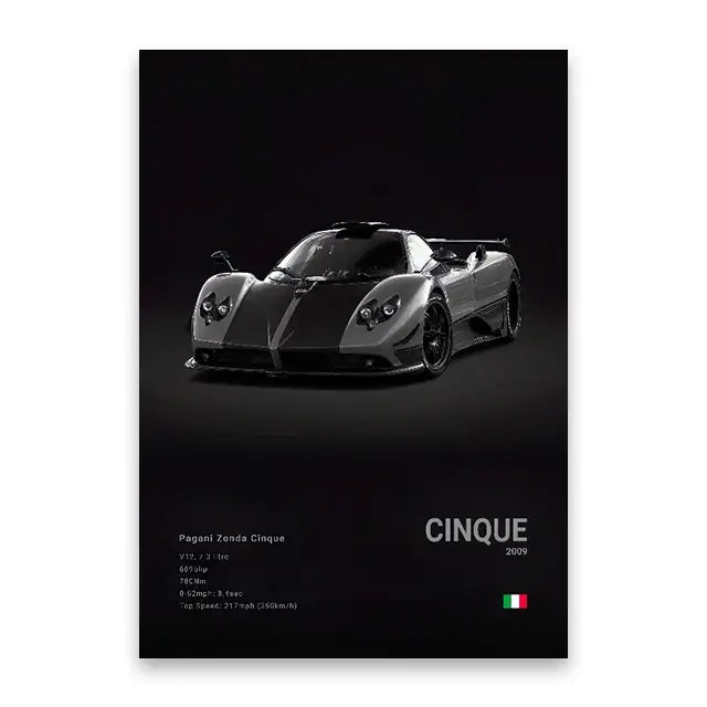 Modern black & silver famous cars canvas wall art – living room decor