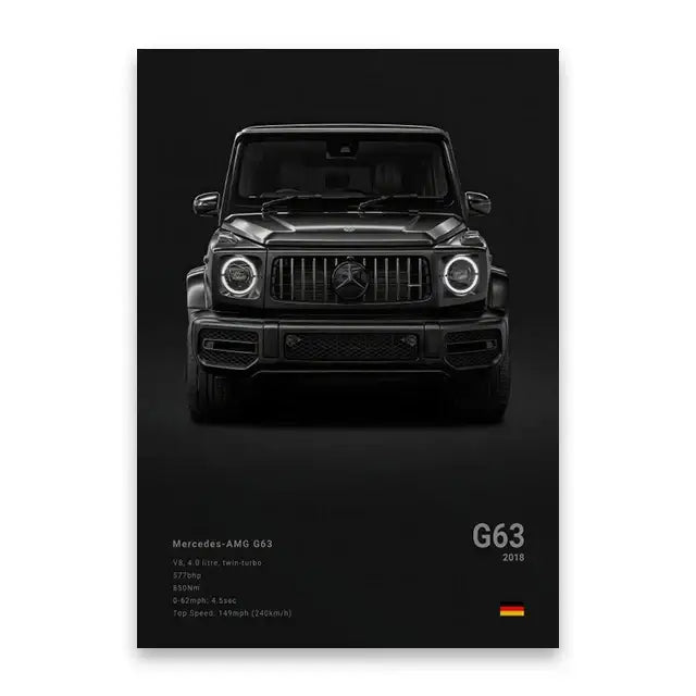 Modern black & silver famous cars canvas wall art – living room decor