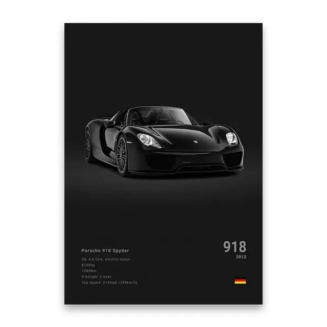 Modern black & silver famous cars canvas wall art – living room decor