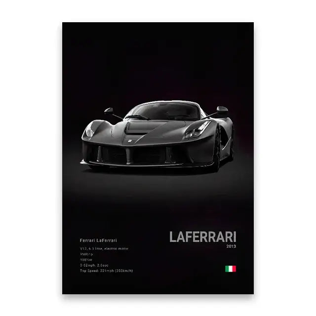 Modern black & silver famous cars canvas wall art – living room decor