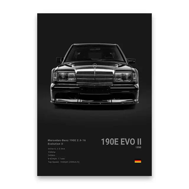 Modern black & silver famous cars canvas wall art – living room decor