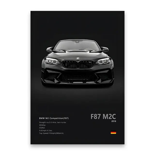 Modern black & silver famous cars canvas wall art – living room decor