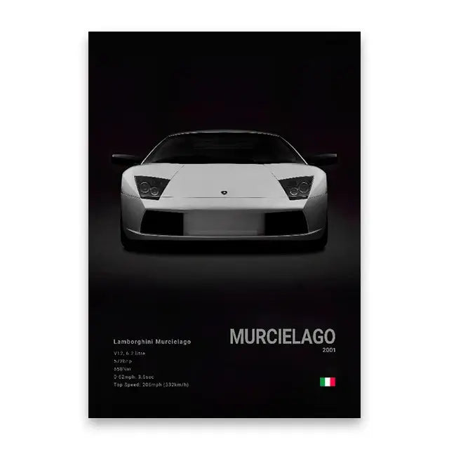 Modern black & silver famous cars canvas wall art – living room decor