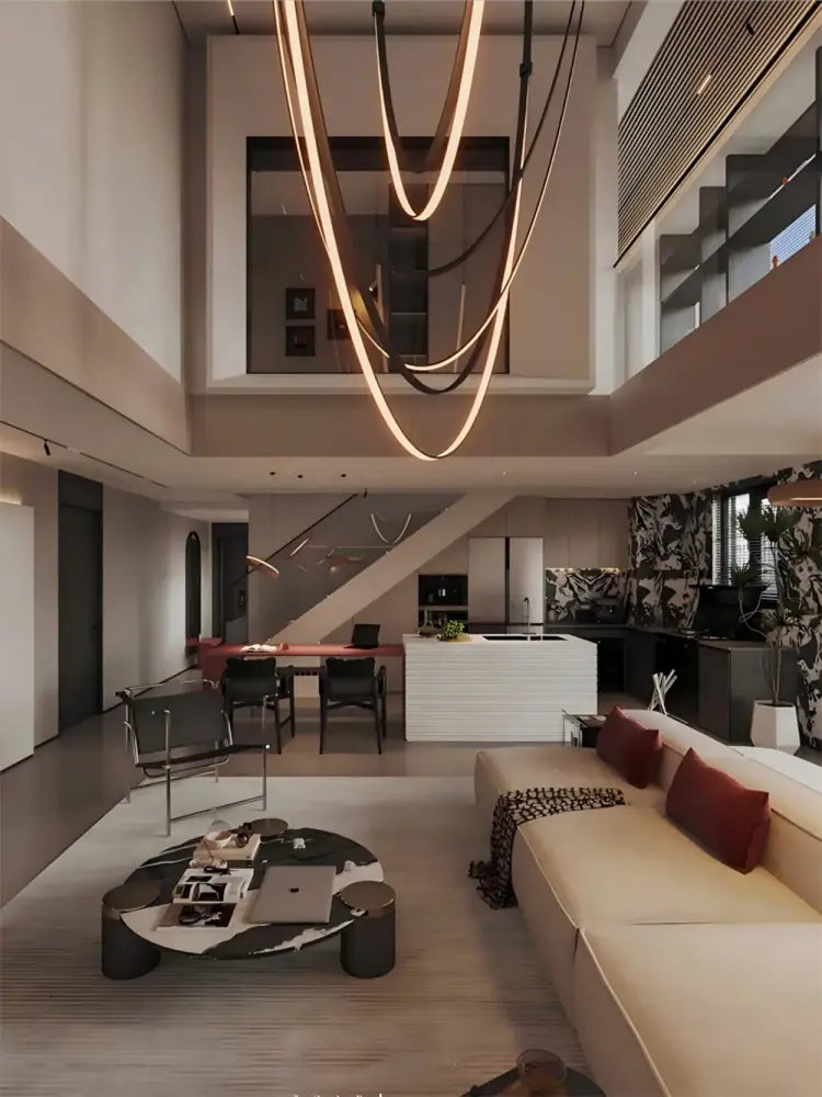 Modern minimalist double tier led chandelier leather belt living room