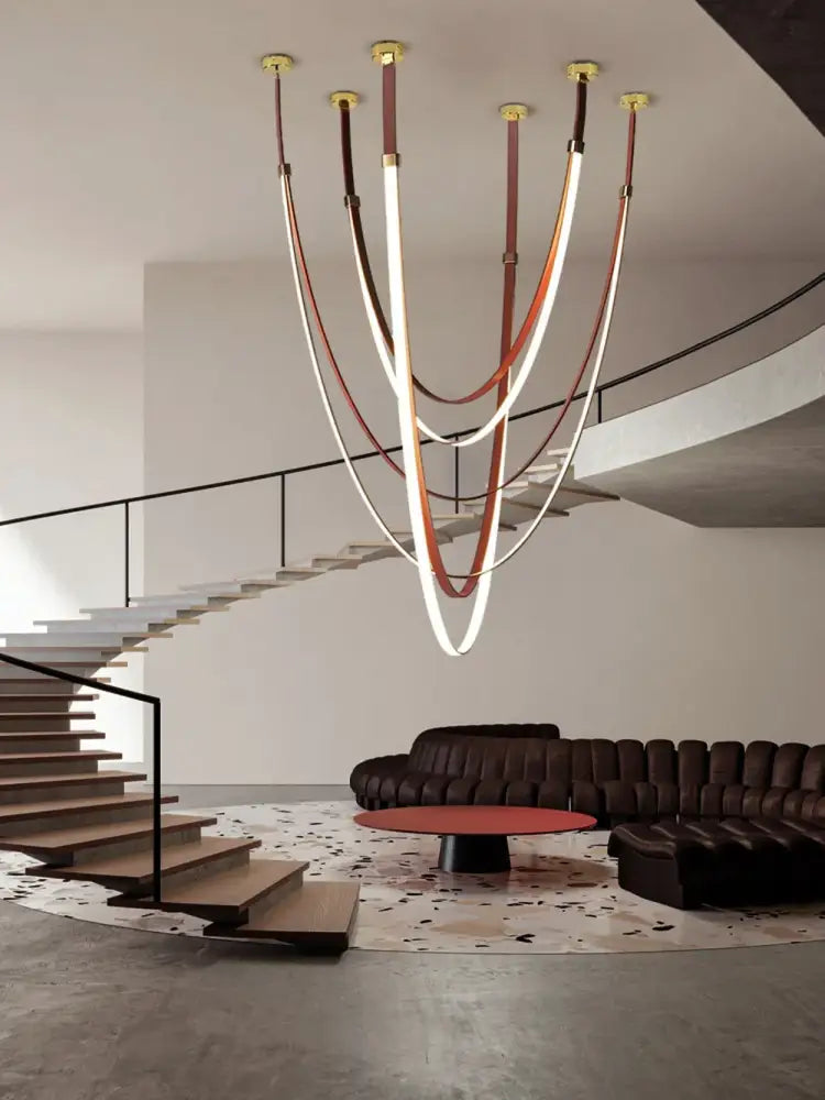 Modern flexible leather belt led chandelier living room pendant light