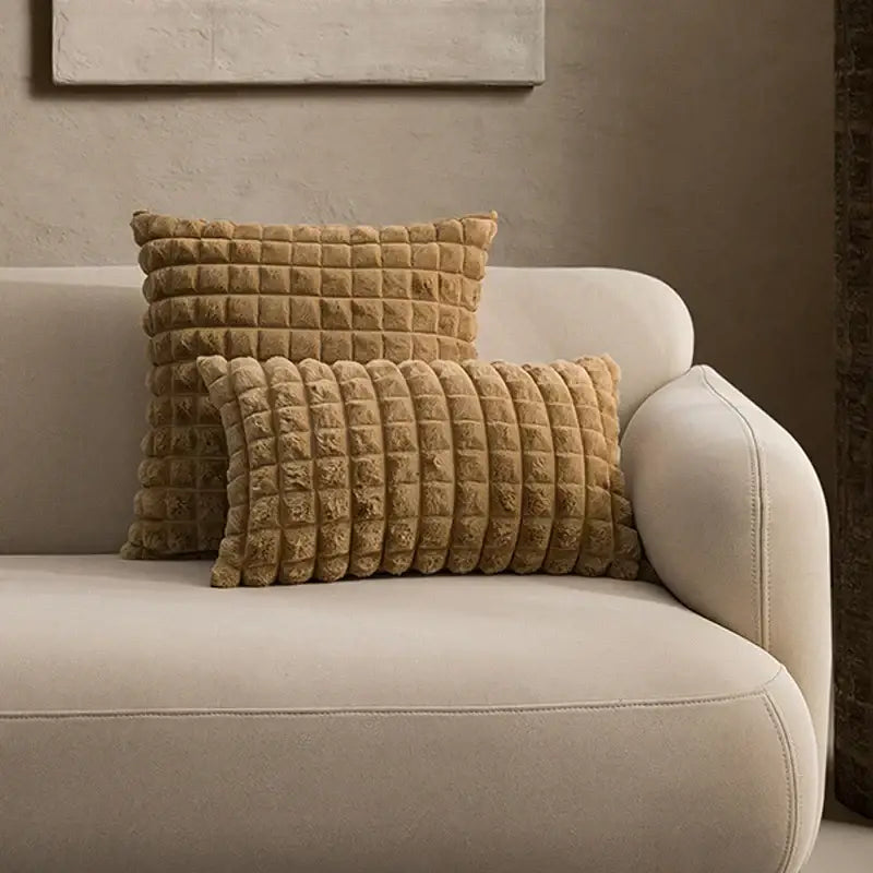 Decorbites fluffy faux fur cushion cover living room cream & brown
