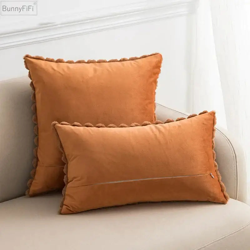 Decorbites fluffy faux fur cushion cover living room cream & brown