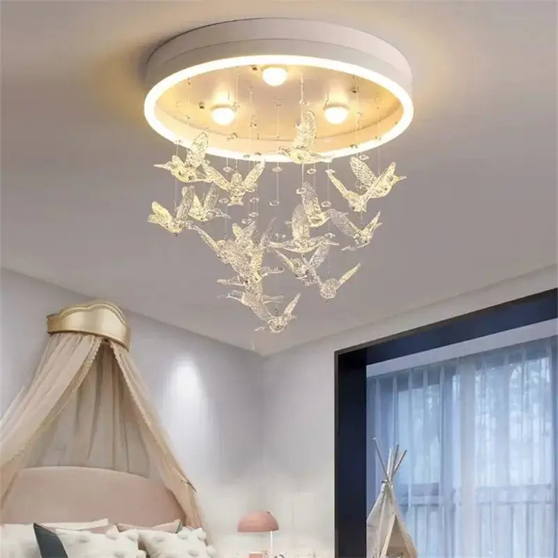 Decorbites flying bird white crystal ceiling light for bedroom