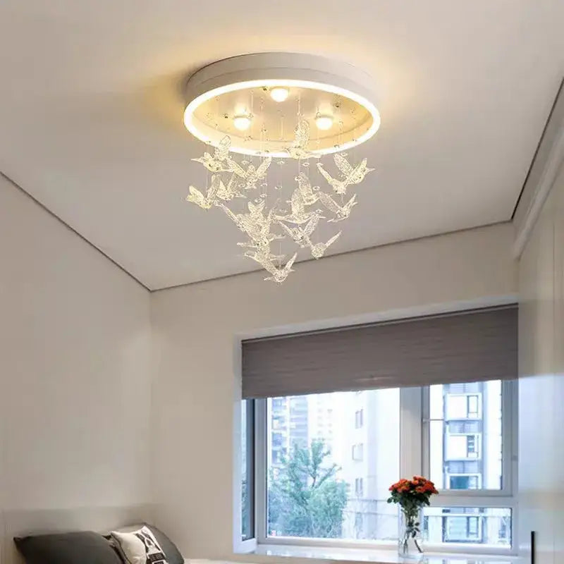 Decorbites flying bird white crystal ceiling light for bedroom
